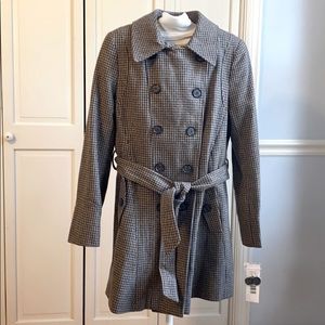 DKNY Brown Houndstooth Trench Coat